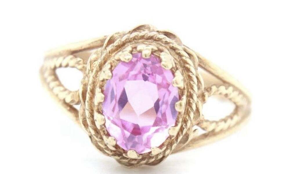 10K Yellow Gold Natural Pink Topaz Ornate Vintage-Style Cocktail Ring Size 6